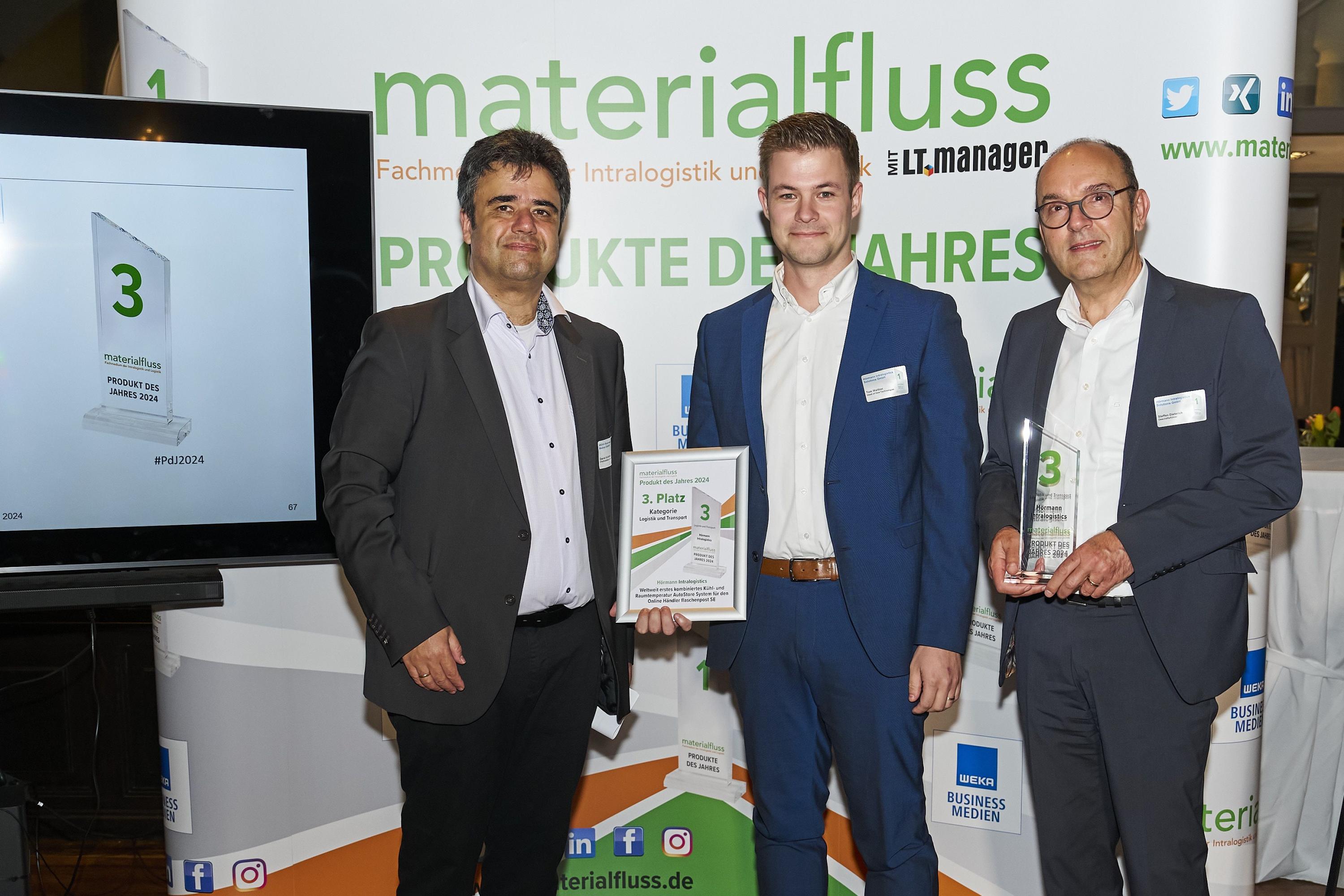 Ceremonia wręczenia nagrody Produkt Roku 2024 magazynu Materialfluss - Daniel Schilling, Tom Walter i Steffen Dieterich