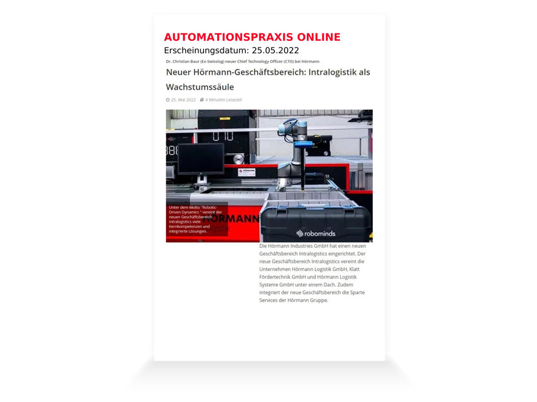 HÖRMANN Intralogistics - Pressebericht - Die HÖRMANN Industries GmbH hat einen neuen Geschäftsbereich Intralogistics eingerichtet.