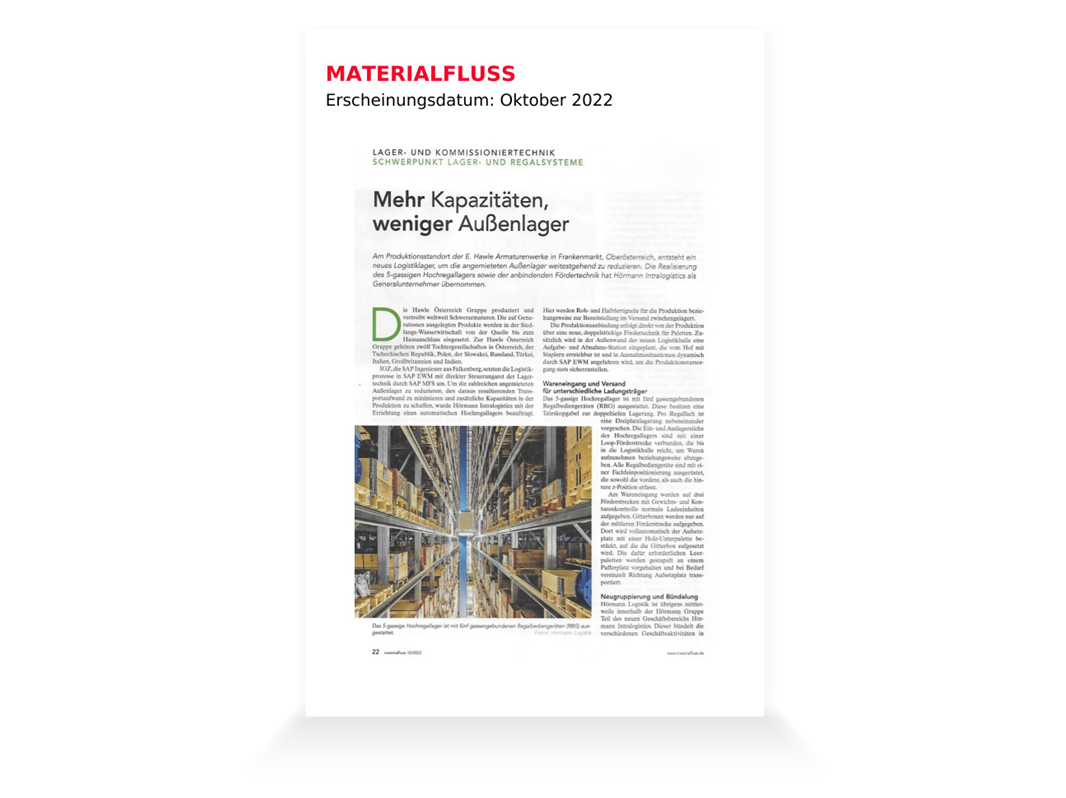 HÖRMANN Intralogistics - Pressebericht - Neues Logistiklager am Produktionsstandort der E.Hawle Armaturenwerke in Frankenmarkt, Oberösterreich