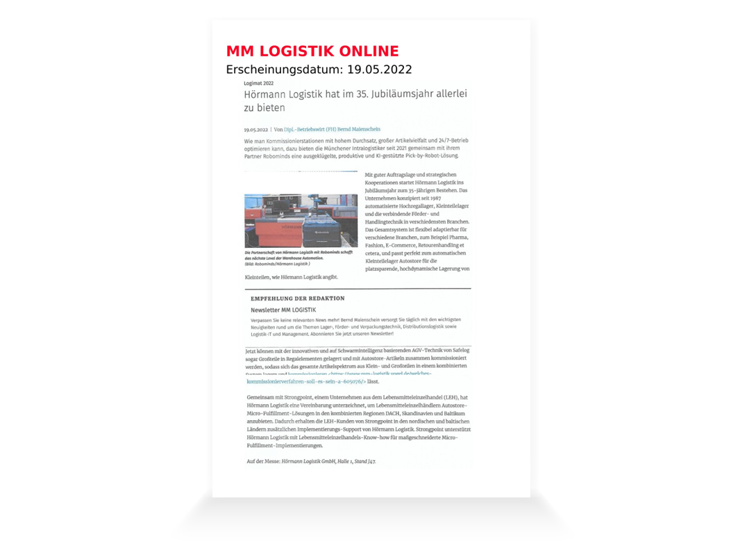 HÖRMANN Intralogistics - Pressebericht - 35 jähriges Bestehen der HÖRMANN Logistik GmbH