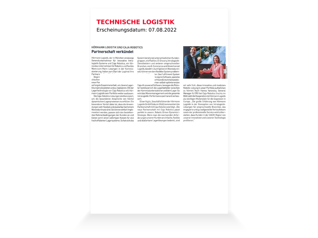 HÖRMANN Intralogistics - Pressebericht - HÖRMANN Logistik und Caja Robotics