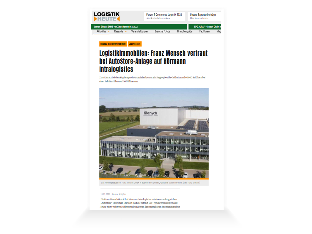 Logistikimmobilien: Franz Mensch vertraut bei AutoStore-Anlage auf Hörmann Intralogistics