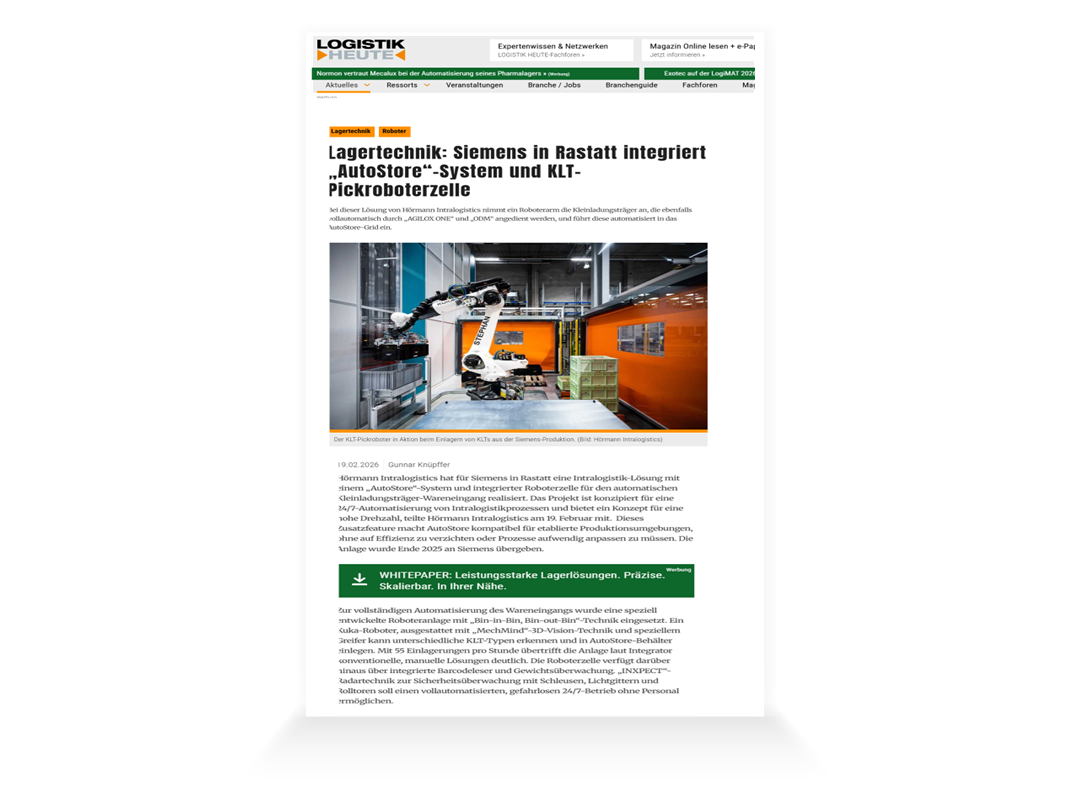 Siemens Rastatt KLT-Pickroboterzelle