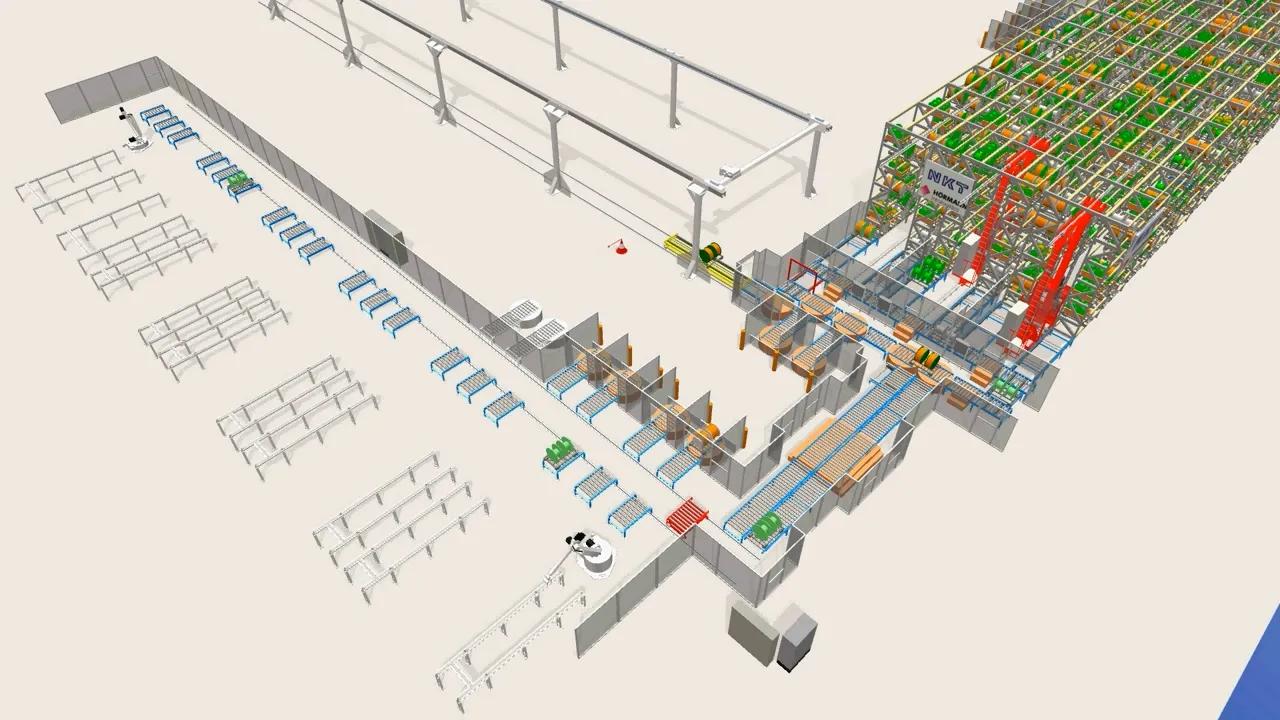 Storage and retrieval stitch at the spool store with automated connection to dispatch and production